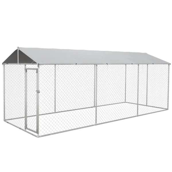 Outdoor Dog Kennel with Waterproof Oxford Fabric and Steel Roof, 6x2.3x2.3m, Silver