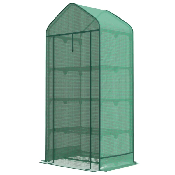 4-Tier Plant Greenhouse with Roll-Up Door, Metal and PE, 69x49x158 cm, Dark Green