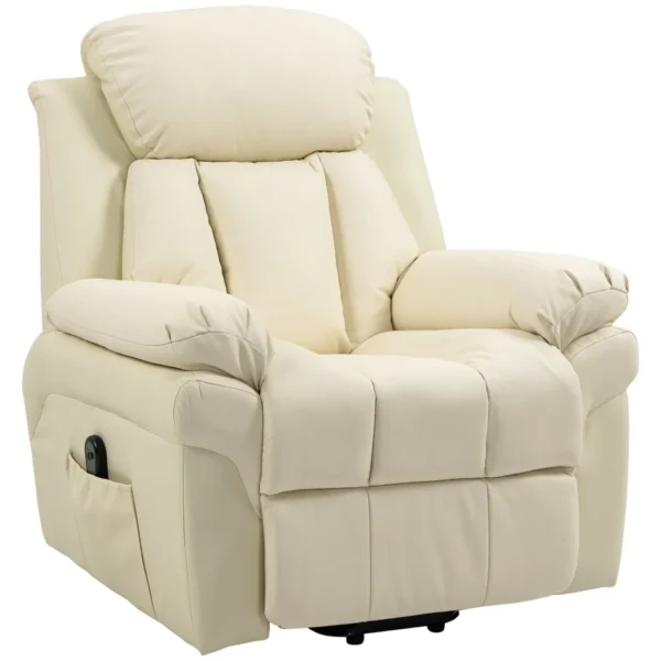 Electric Lift Recliner Chair with Thick Padding and Remote Control, 96x93x105cm, Cream