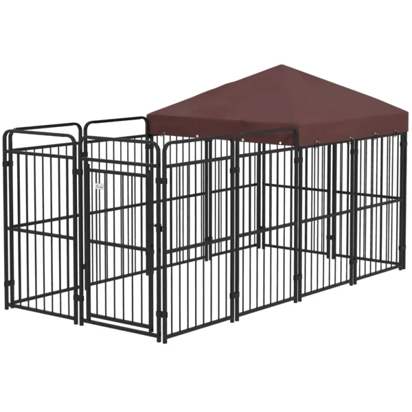Outdoor Metal Dog Playpen with Roof, 282x141x159cm, Brown