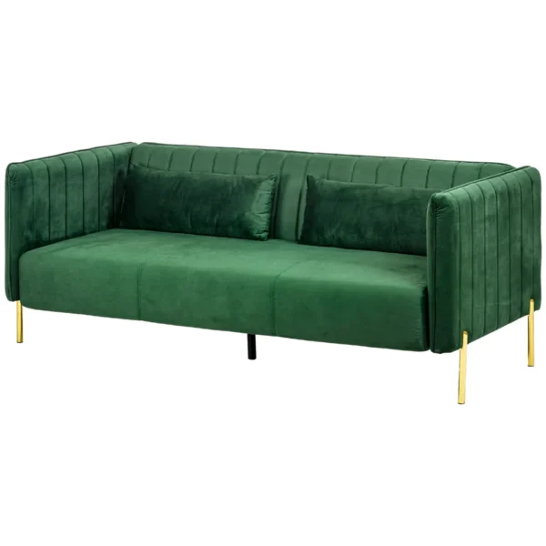 DELUX | Modern 3 Seater Sofa with Padded Cushions, Steel Legs and Velvet Fabric, 200x88x76 cm, Green