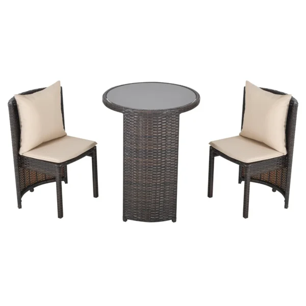 Garden or Outdoor Rattan Table and Chair Set, 3 Piece Set, Brown and Beige