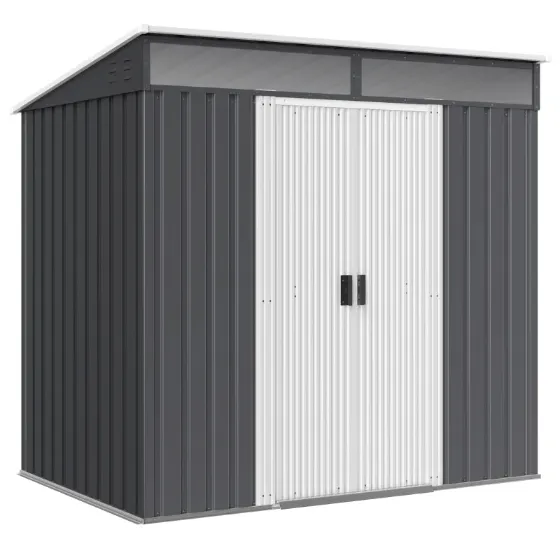 Garden Shed Tool Storage with 4 Windows and 2 Hooks, Galvanized Steel, 195x122x181.5 cm, Grey