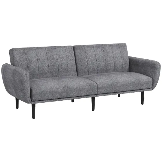 3 Seater Sofa Bed with 3-Level Reclining Backrest in Fabric, 208x84x82cm, Grey