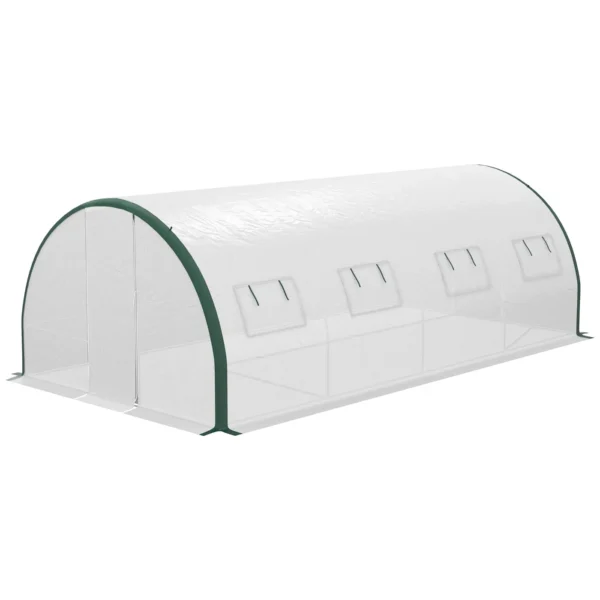 Tunnel Greenhouse 6x3 m with 2 Entrances and 8 Windows, in PE, Polyester and Galvanized Steel, White and Green