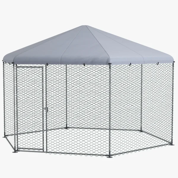 Chicken Run with Roof and Lockable Steel Door for 10-15 Animals, 4x3.5x2.6m