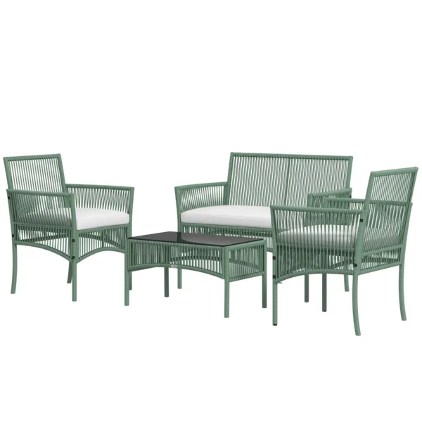 MYSTIKO | 4 Piece Rattan Garden Set with 2 Chairs, Sofa and Coffee Table, Green