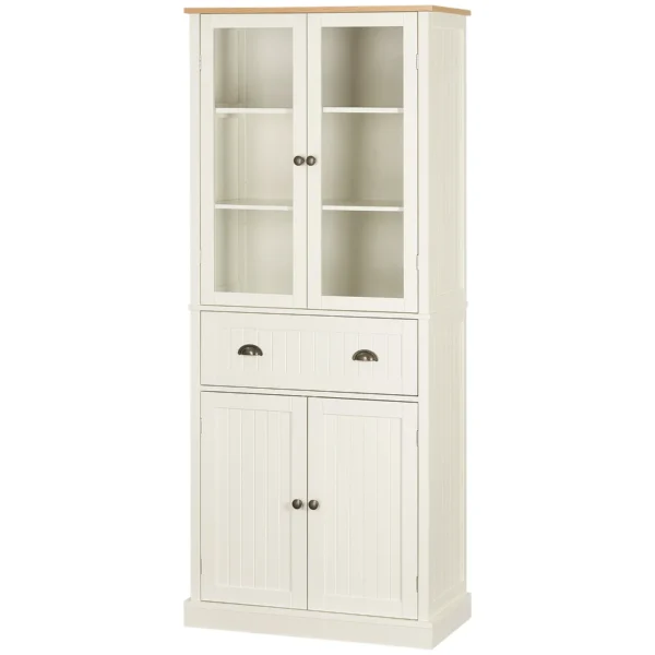 5-Tier Pantry Cabinet with Central Drawer in MDF and Chipboard, 76x40x182.5 cm, Cream White