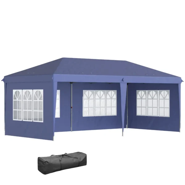 6x3 m Height Adjustable Garden Gazebo with Removable Walls, Steel and Polyester, Blue