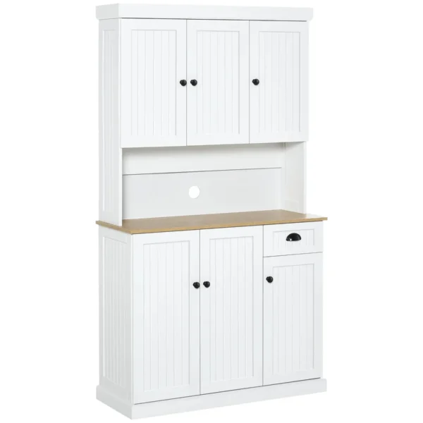 Wooden Kitchen Cabinet Pantry with Cabinets and Drawer Country Style, 101x39x180cm, White