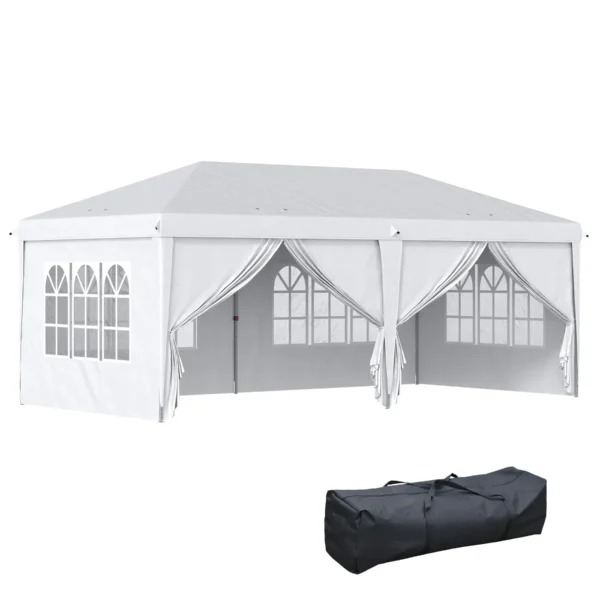 Gazebo 6x3 m Folding Garden Gazebo with 6 Walls in Steel and Oxford Fabric, Ropes and Pegs, White