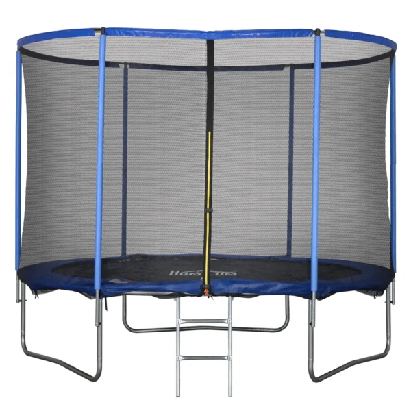 Outdoor Trampoline, Garden Trampoline for Children and Adults with Safety Net, Ladder and Padded Edge, Garden and Home Games, Ø305x248cm, Blue and Black