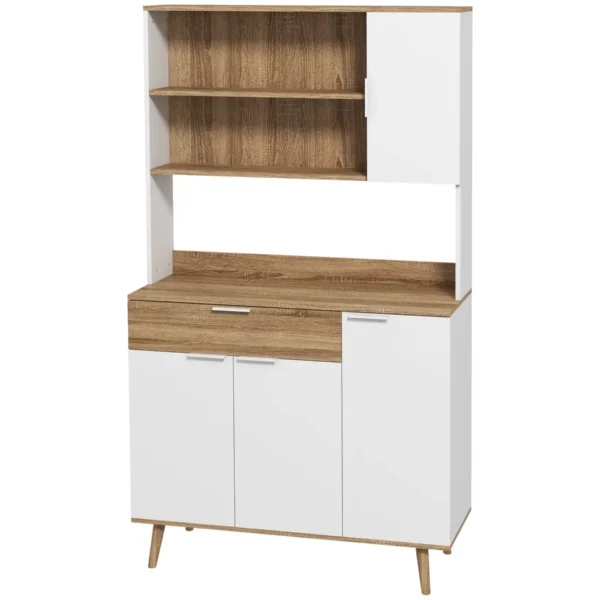 Modern Sideboard Cabinet Pantry with Cupboards and Drawer, 98x39x180cm, White and Wood
