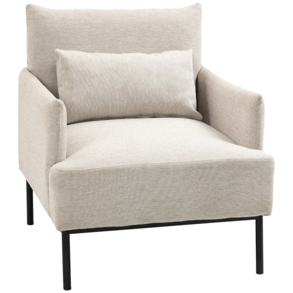Modern Armchair with Extra Cushion, in Linen Effect Fabric and Steel, 73x81x82 cm, Cream White