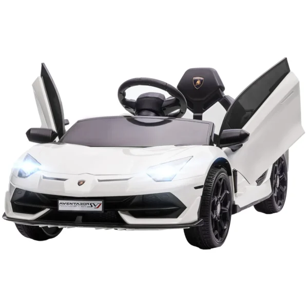 12V Electric Ride-On Toy Car for Kids with Lamborghini License, Horn and Remote Control, 107.5x63x42 cm, White