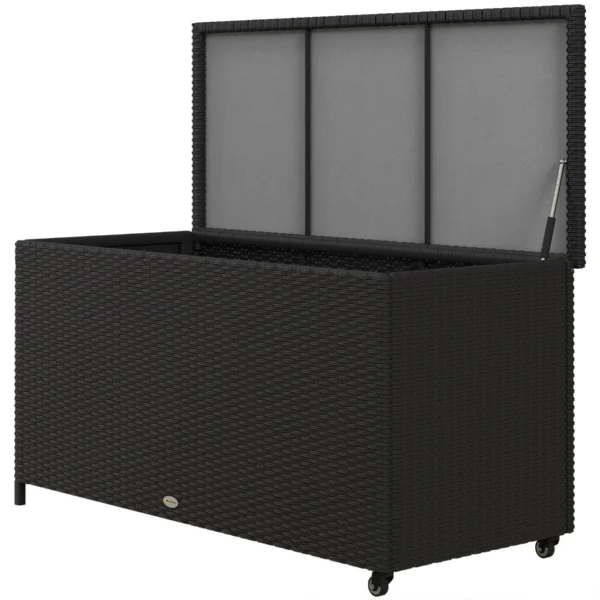 PE Rattan Garden Storage Chest with Wheels and Side Handle, 121x57x67cm, Black