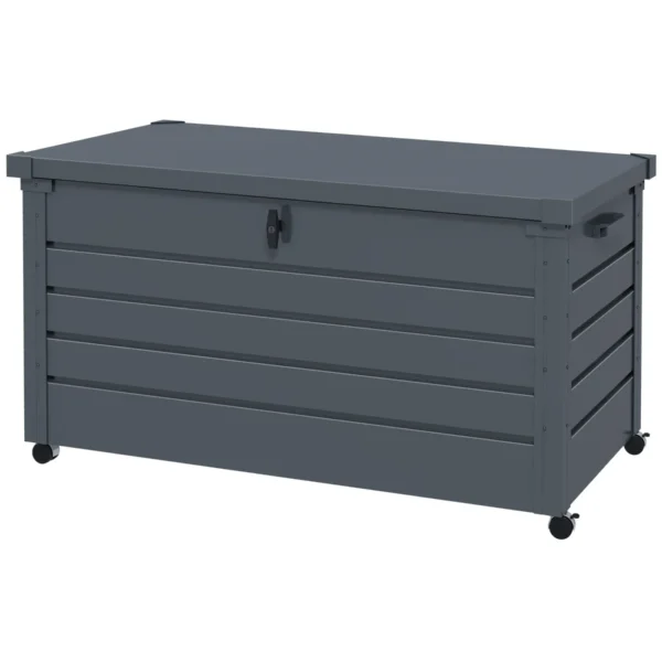 Outdoor Storage Chest 311L with Lock and 2 Handles, Galvanized Steel, 120x62x66 cm, Dark Grey