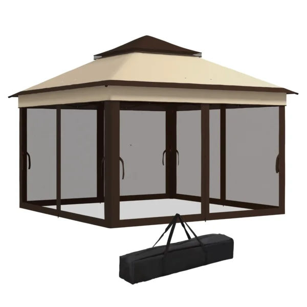 3x3 Gazebo Adjustable on 3 Levels with Removable Walls, in Steel and Oxford Fabric, Coffee and Beige Color