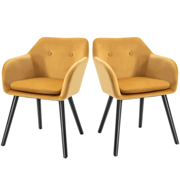Set of 2 Dining Chairs with Armrests Padded and Velvet, 54x56x74cm, Yellow