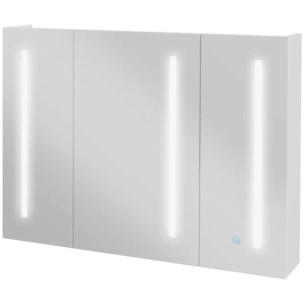 Mirror Cabinet with Adjustable Shelves and 3-Color LED Lights, MDF and Glass, 90x15x70 cm, White