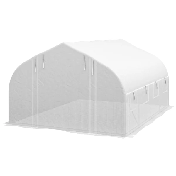 4x3m Tunnel Garden Greenhouse with PE Cover, Door and 8 Roller Windows, White