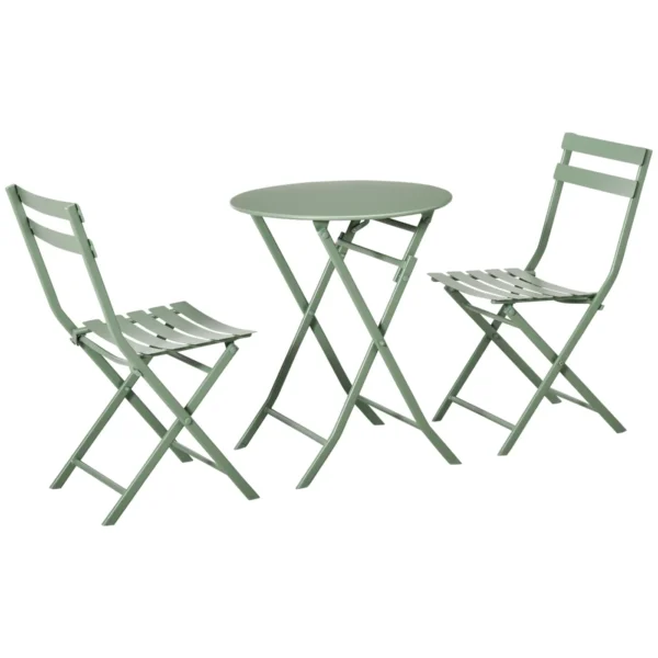3-Piece Folding Steel Garden Set, 2 Chairs 42x50x81 cm and Table Ø60x71 cm, Green