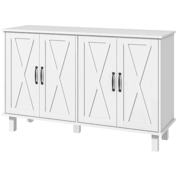 4-Tier MDF Multipurpose Cabinet with 2 Adjustable Shelves and 5 Legs, 120x37x75 cm, White