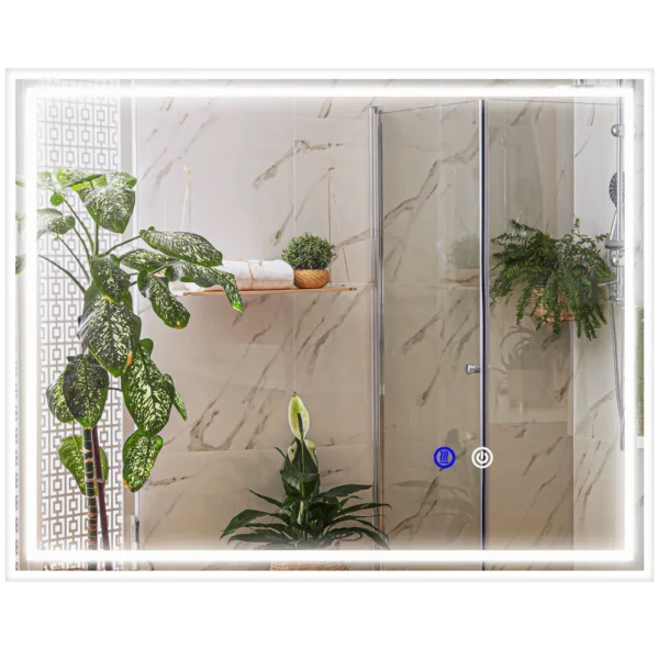 Bathroom Mirror with LED Light 3 Levels Rectangular, Anti-fog and Touch Switch, 90x70cm