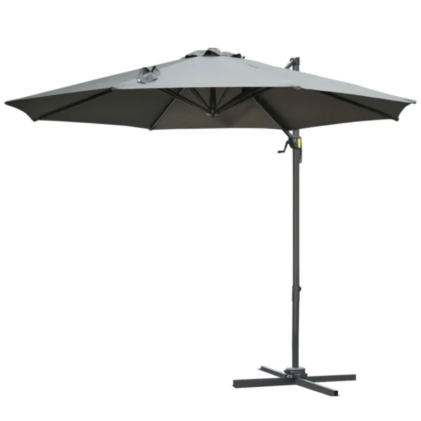 Hand Crank Garden Umbrella with 8 Ribs and Adjustable Angle, Ø2.95x2.5 m, Grey