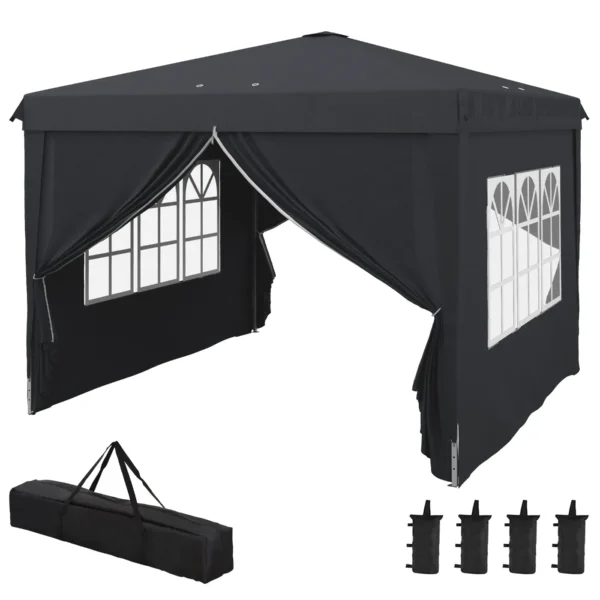 3x3 Adjustable Height Gazebo with Drainage Holes and Carry Bag, Metal, Grey