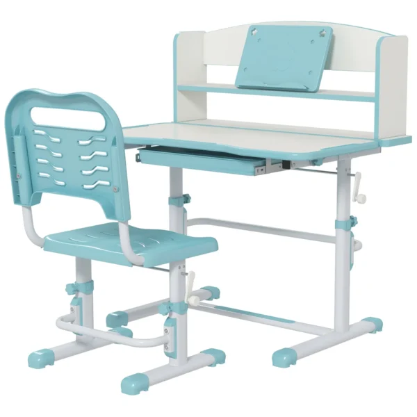 Children's Desk Set with Height-Adjustable Chair and Tiltable Top, Ages 6-12, Blue