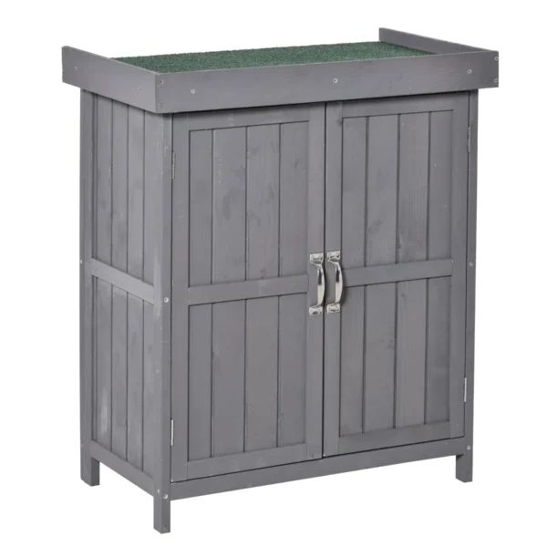 2-Tier Fir Wood Garden Cabinet with Opening Roof, 74x43x88 cm, Dark Grey