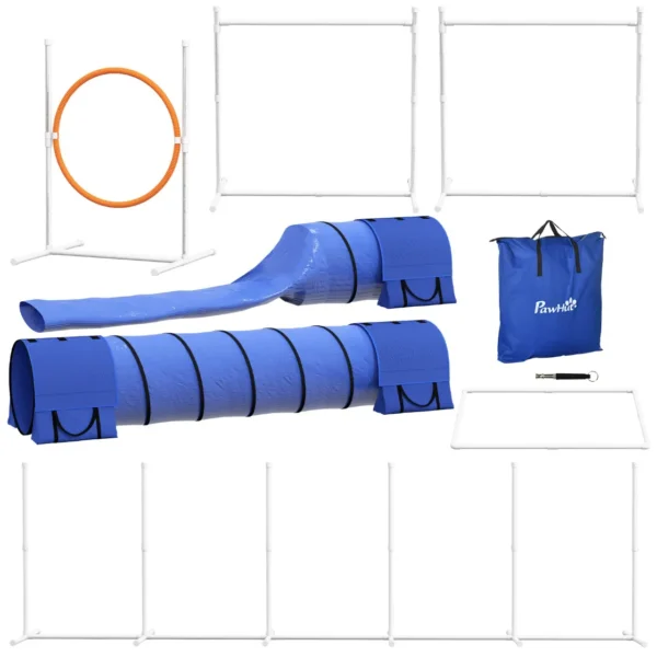 7-Piece Dog Agility Set with Whistle and Carry Bag, Made of Plastic and ABS, 89x69x99 cm, White Orange Blue