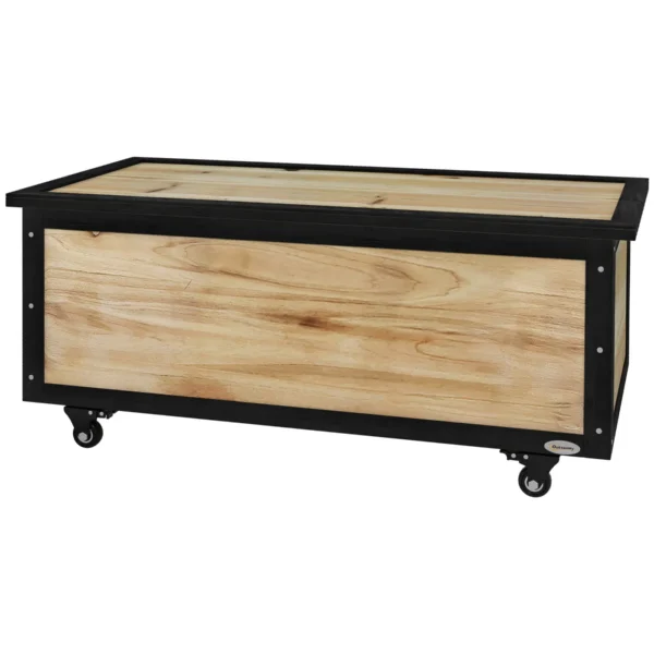 121L Storage Bench with 4 Wheels and Handles in Wood and Steel, 100x50x43cm, Wood Color