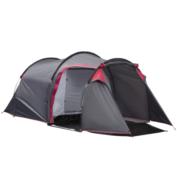 2-4 Person Camping Tent with Vestibule and Zippered Doors, 426x206x154cm Grey