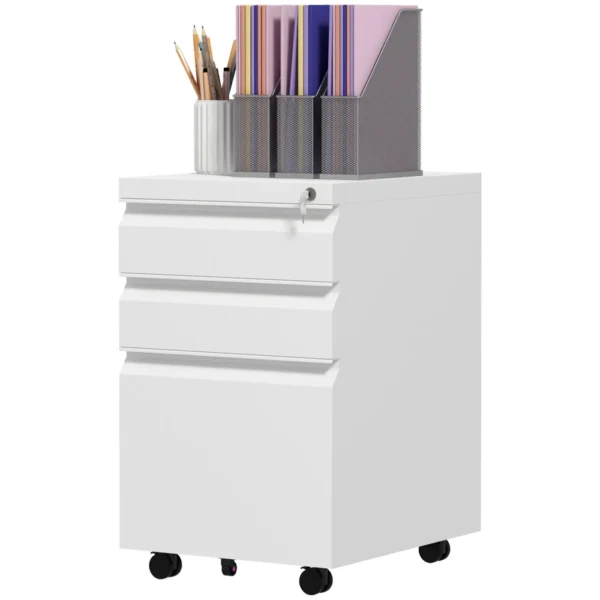 3 Drawer Office Cabinet with Adjustable Bar and Tray, Steel, 37x43.5x60 cm, White