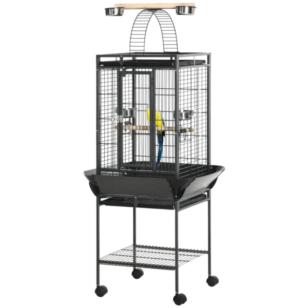 Budgie Cage with 2 Perches and Arched Ladder, Steel, 62.5x62.5x156 cm, Grey