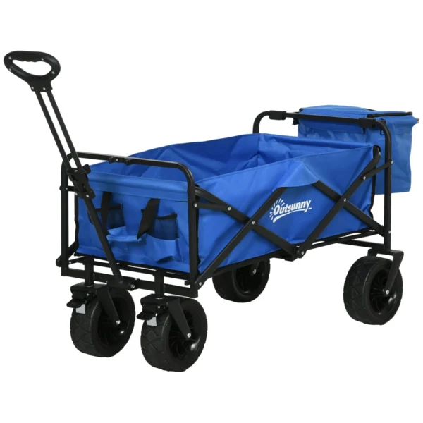 110L Garden Cart with Telescopic Handle and 15L Cooler Bag in Steel and Fabric, Blue