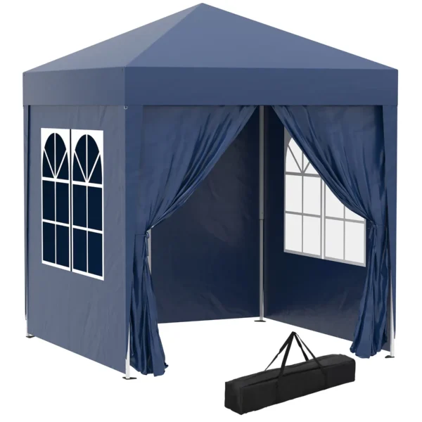 2x2m Pop Up Folding Gazebo with 4 Removable Walls in Polyester and Steel, Blue 4.8