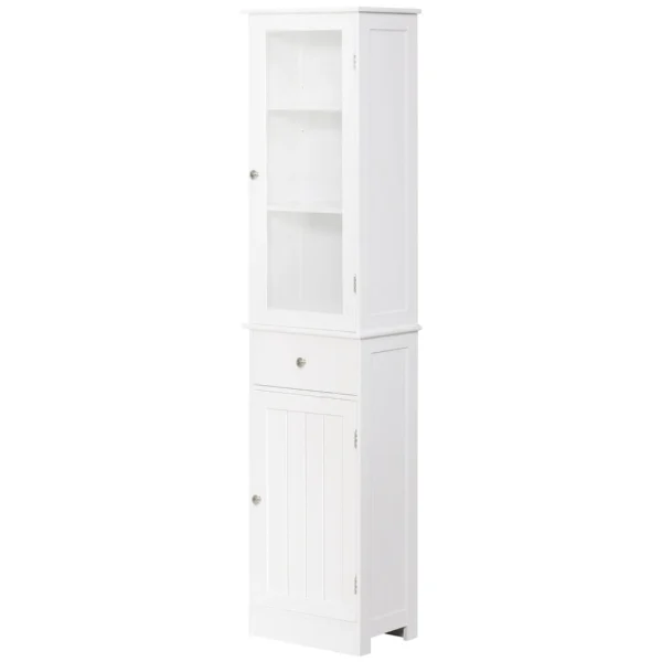 Bathroom Column Cabinet Space Saving with Cabinet, Drawer and MDF Shelves, 40x27x171.5cm, White