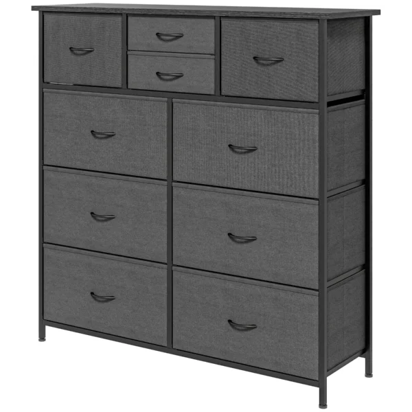 10 Drawer Modern Chest of Drawers in Non-Woven Fabric, Steel and MDF, 100x30x100 cm, Black