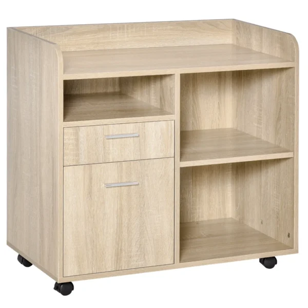 Multi-Use Printer Stand, Office Cabinet, Low Cabinet, Multipurpose Cabinet with 4 Wheels, Oak, 80x40x72cm