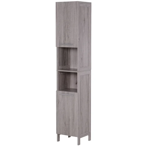 Bathroom Column in MDF with 2 Cabinets and 2 Open Shelves, 30x32x172.5 cm, Wood color