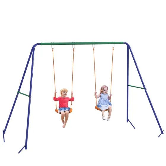 Children's Swing Set for 3-8 Years Old with 2 Seats and 4 Pegs, Made of Metal and PP, 269x160x180 cm