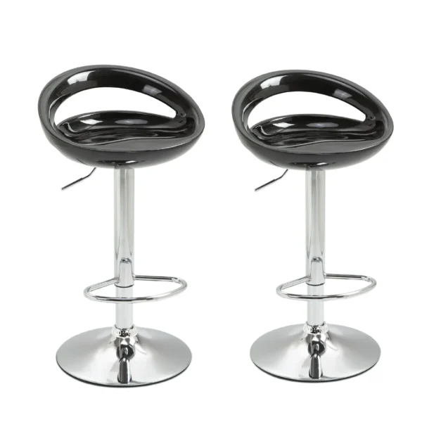 Set of 2 High Bar Stools, 360° Swivel Stools, with Backrest and Footrest, Adjustable Height, Steel Base, for Dining Room and Kitchen, 46x41x76-96cm, Black