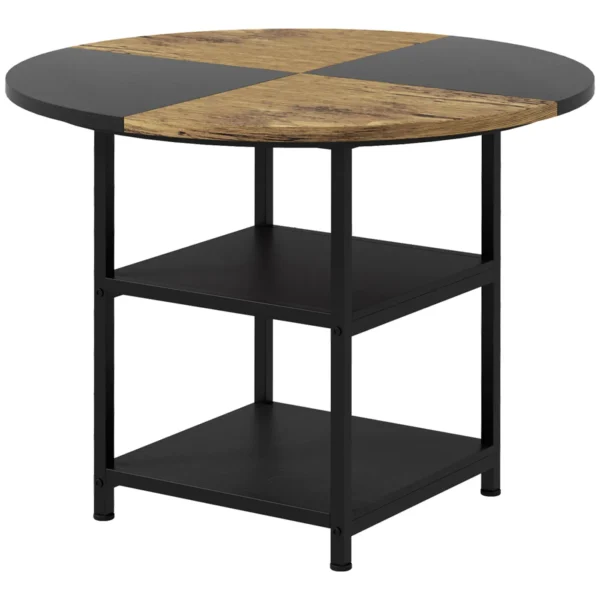 Dining Table for 4-6 People with 2 Integrated Shelves, in Steel and MDF, Ø100x76 cm, Black and Brown