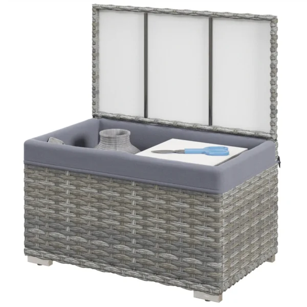 PE Rattan Garden Storage Chest with Waterproof Fabric Lining, 76x45x48 cm, Grey