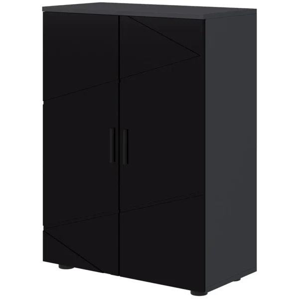 Bathroom Cabinet with 2 Wooden Doors, 3 Shelves and Soft Closing, 60x30x82cm, Black