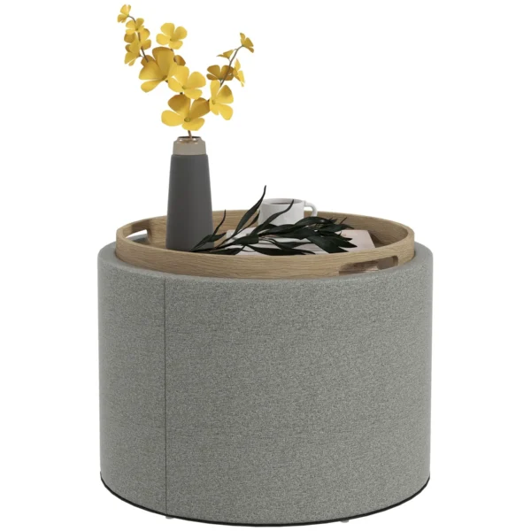 Linen Effect Storage Ottoman, 120 kg max, with Flip-Top Tray, in MDF, 56x56x42 cm, Grey