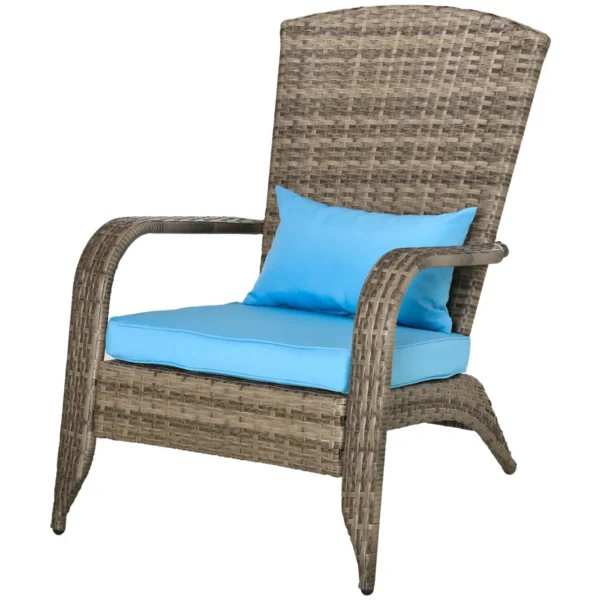 Adironrack Garden Chair with Armrests, Rattan and Steel, 64x80x90 cm, Brown and Blue
